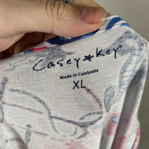 Casey Key Beach Tank Top Sleeveless XL Blue Pink V-Neck Tropical Nautical - Picture 5 of 5